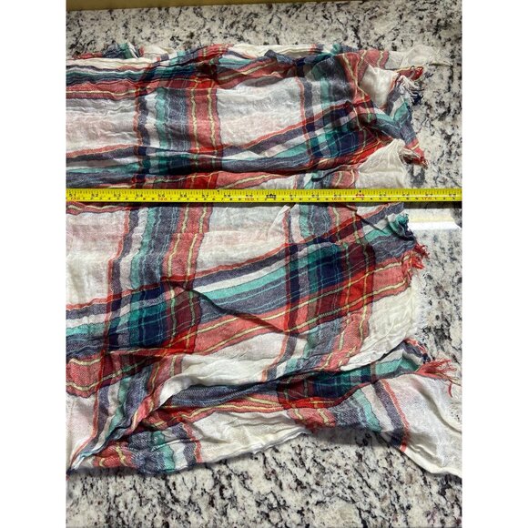 Womens Rectangle Scarf Lightweight Plaid Crinkle Multicolor Stripes Sheer Preppy - Picture 3 of 5